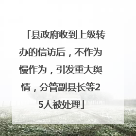 县政府收到上级转办的信访后，不作为慢作为，引发重大舆情，分管副县长等25人被处理